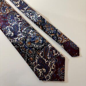Halston III Italian Silk Tie Paisley Mens Necktie Blue Burgundy Floral Office